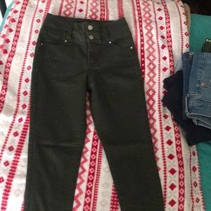 dark green skinny jeans, size 0
